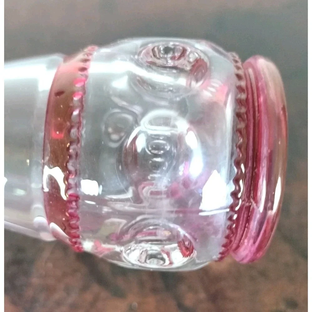 Vintage Clear & Cranberry Glass Bud Vase Thumbprint 9.5 